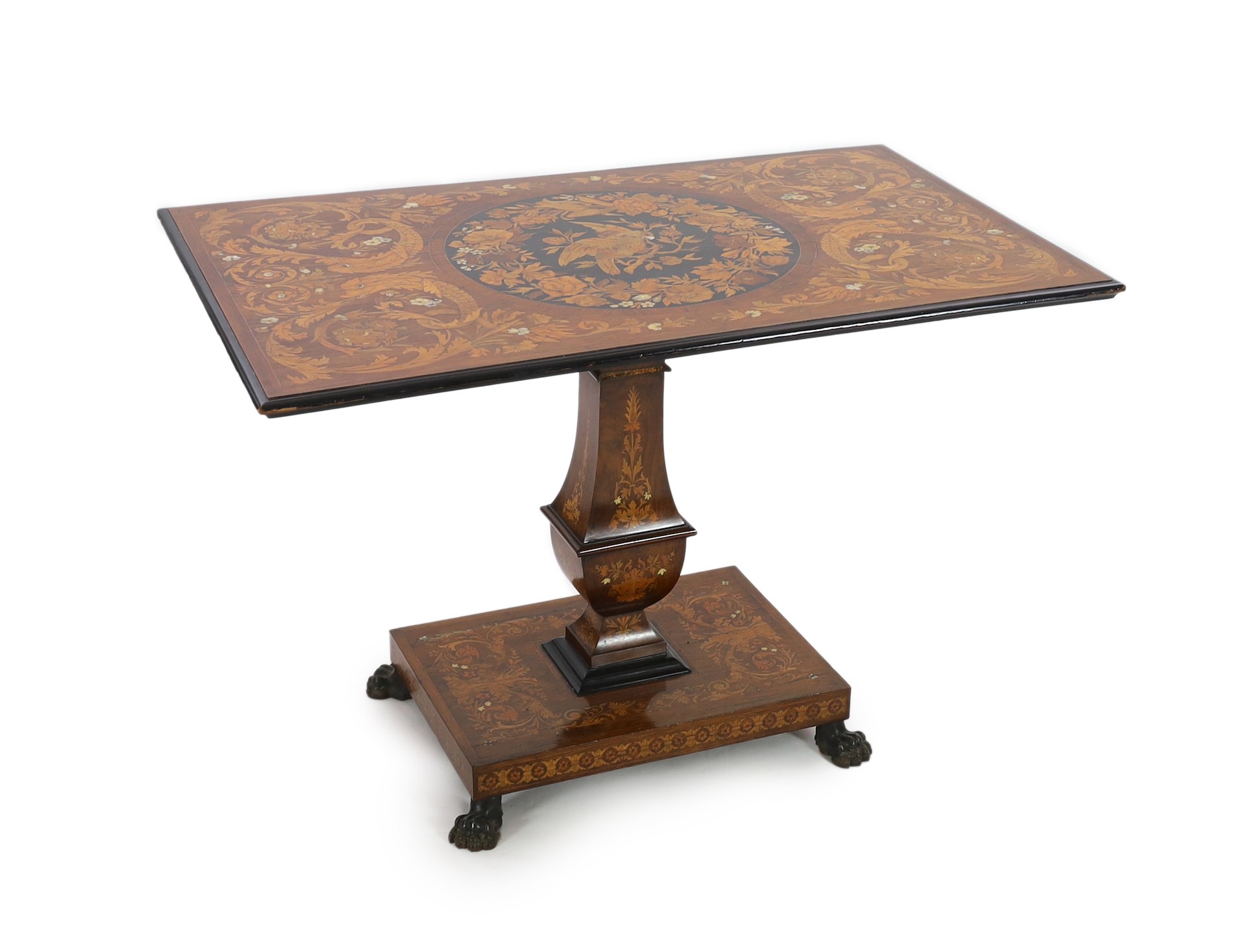 A 19th century Dutch walnut and marquetry tilt top centre table 117 x 72cm. Height 78cm.